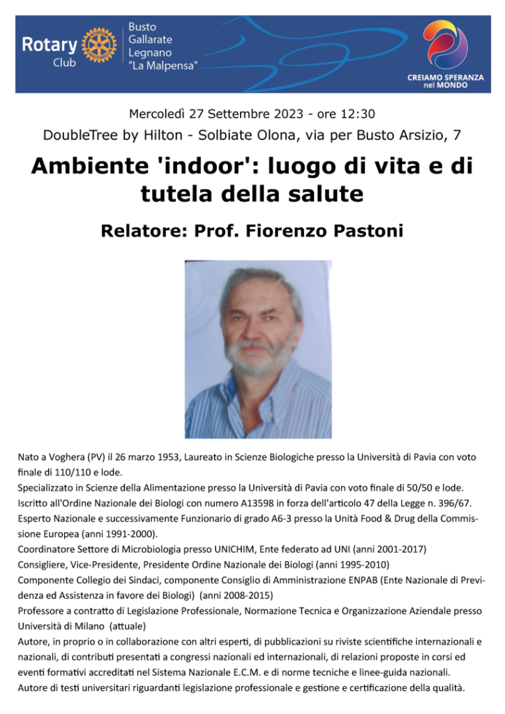 Pastoni - Ambiente 'indoor': luogo di vita e di tutela della salute - 27 09 2023